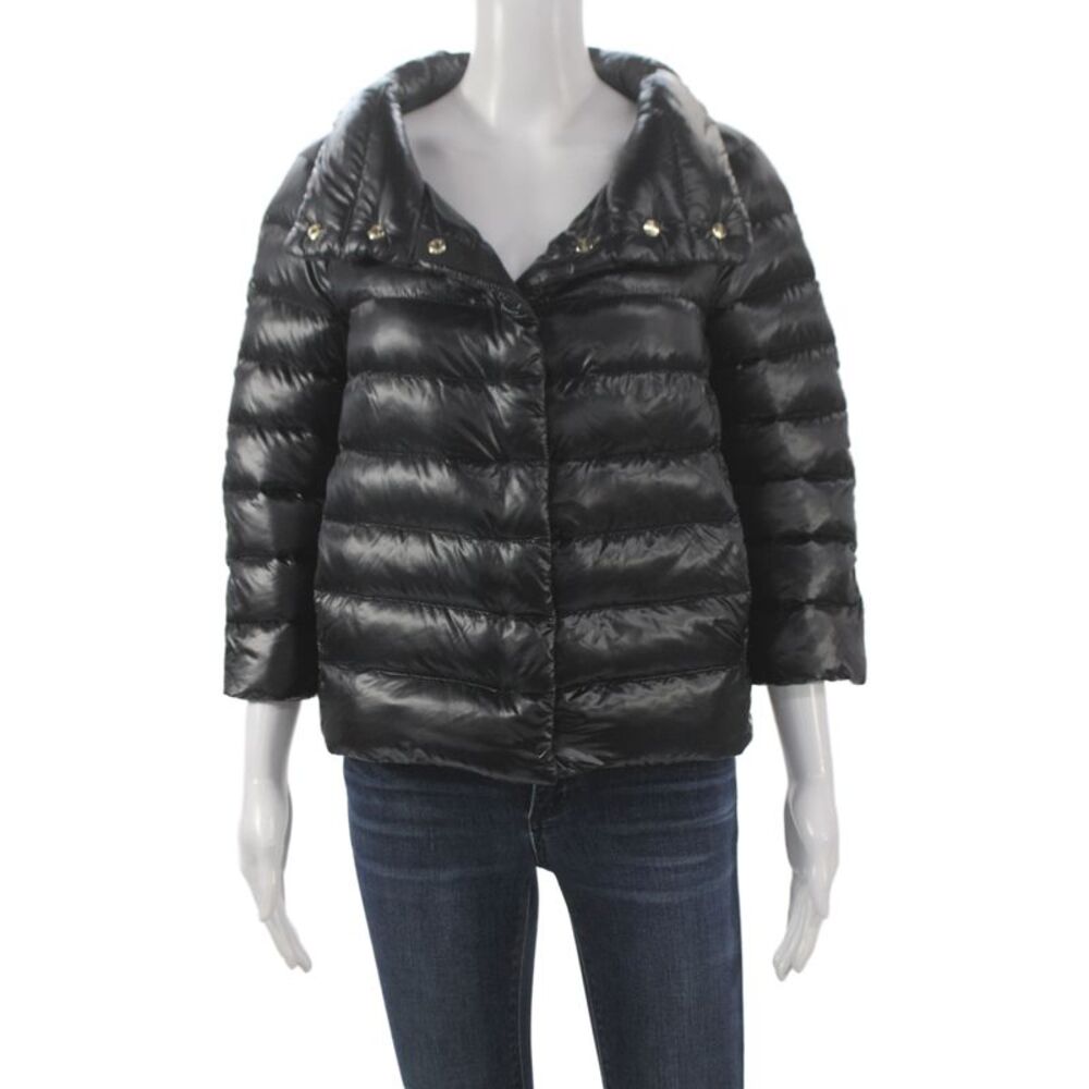 Herno Womens Quilted Puffer Jacket Black Goose Down 95% Size 40